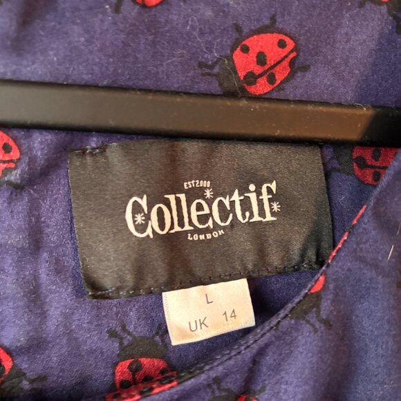 Collectif Size UK 14/ US 10 Blue Pencil Dress with Lady Bugs - Picture 3 of 6